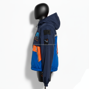 Chaqueta cortavientos para mujer, poliéster, azul real, paneles naranjas, logotipo personalizado bordado, chaqueta cortavientos de transferencia de calor para mujer - Product Image 3