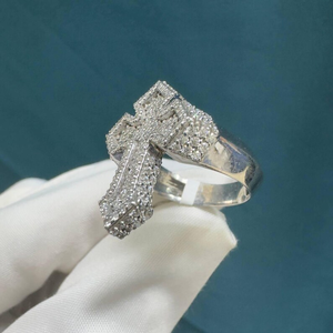 Anillo de cóctel de lujo con diseño cruzado de moissanita, plata de ley 925 chapada en rodio, estilo hip hop, llamativo, para festivales, colgante. - Product Image 5
