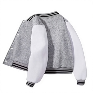 Veste coupe-vent unisexe style varsity, gris et blanc, manches à col rabattu, vêtement décontracté pour l'automne, coupe régulière, polyester tricoté sur le devant - Product Image 1