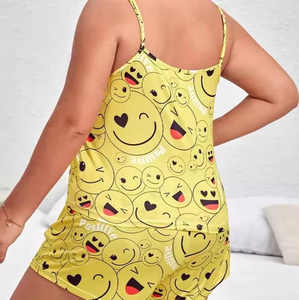 Último diseño de dos piezas de talla grande ropa de casa cintura elástica camisas de noche patrón de pijama estampado suave conjunto de ropa de salón para el verano - Product Image 2