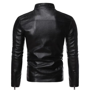 Chaqueta de Cuero para Hombre, Estilo Motero, Cuello Alto, Color Puro, Moda Urbana, para Uso Diario - Product Image 2