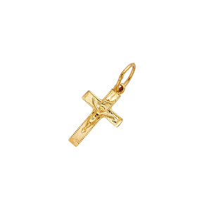 14K Yellow <b>Gold</b> Plated Children's Dainty <b>Crucifix</b> <b>Pendant</b> Jesus Cross Design Classic Tiny Christian Heritage Jewelry Zircon - Product Image 2