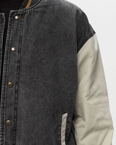 Wholesale Custom Denim <b>Varsity</b> <b>Bomber</b> <b>Jacket</b> For <b>Man</b> Vintage Street wear Contrast Sleeve Factory Supply Baseball <b>Jacket</b> - Product Image 5