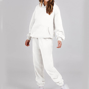 Trajes de jogging de gimnasio para mujer, chándales de algodón 100%, Top corto de 2 piezas, chándal con capucha, chándal de manga larga a la moda - Product Image 6