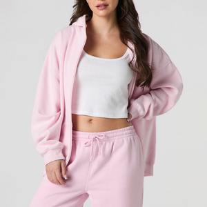Haute qualité personnalisé femmes sweat à capuche zippé joggers fermeture éclair complète survêtement coton polaire 2-Pc salon ensembles imprimé course costume - Product Image 3
