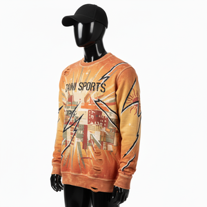 Sun Fade Sweatshirt Premium 330 GSM Cotton <b>Fleece</b> Orange <b>Red</b> Fade Distressed Style Custom DTG Print Logo Basics Sweatshirts - Product Image 4