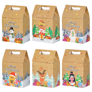 Christmas <b>Square</b> Kraft Paper Gift Boxes with Self Erecting Design Die Cut Handles Recyclable Holiday Packaging for Gifts Crafts - Product Image 1