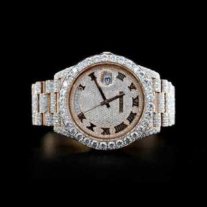 Reloj Deportivo de Diseño para Hombre, Estilo Hip Hop, Completamente Adornado con Diamantes Cultivados en Laboratorio, Esfera Analógica de Acero Inoxidable, Dos Tonos - Product Image 1