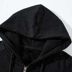 Sweat à capuche en éponge noire pour hommes, sweat à capuche uni avec strass, fermeture éclair complète, sweats à capuche de conception personnalisée de grande taille - Product Image 3