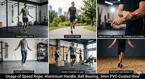 Adjustable Speed <b>Rope</b> with Aluminium Handles, 3mm PVC Coated Steel Wire, Ball Bearing Skipping <b>Rope</b> for Fitness <b>Exercise</b> & Cross - Product Image 3