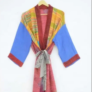 Kimono de seda Vintage con flores indias, vestido Maxi para mujer, ropa de playa o baño en casa, temporada de verano, novedad - Product Image 1