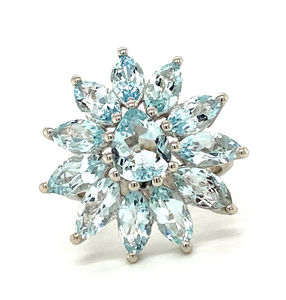 Anillo de promesa de diseñador de girasol de Plata de Ley 925 sólida para mujer, hermosa piedra preciosa de Aguamarina personalizada para fiesta de boda - Product Image 1