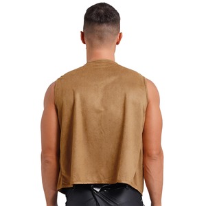 เสื้อกั๊กวินเทจแบบเต็มตัวของผู้ชายเสื้อกั๊กแบบเปิดด้านหน้าทรงหลวมทำจากหนังกลับแท้แท้แท้แบบสั่งทำ - Product Image 3