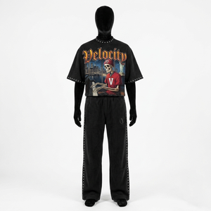 Conjunto de Top Corto y Pantalones Jogger de Felpa Francesa de 380 GSM con Lavado Ácido, Estampado de Calavera con Llamas, Diseños Personalizados, Conjuntos para Mujer - Product Image 4