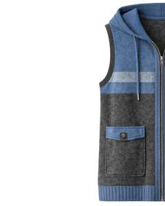 Customized <b>Men</b> Blue And Charcoal Hooded Sleeveless <b>Knit</b> <b>Vest</b> Wool Acrylic Blend Zipper Closure Winter Casual Sweater Jacket - Product Image 3