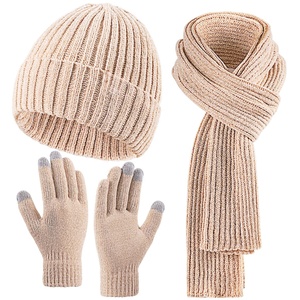 Ensemble bonnet, écharpe et gants tactiles pour homme et femme, bonnet, gants, cache-cou, ensemble doublé en polaire tricoté chaud - Product Image 1