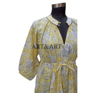 Vestido Formal de Algodón Tejido Indio con Estampado Floral Vintage, Cómodo, Transpirable, Ecológico, Étnico, para Uso Diario de Verano - Product Image 4