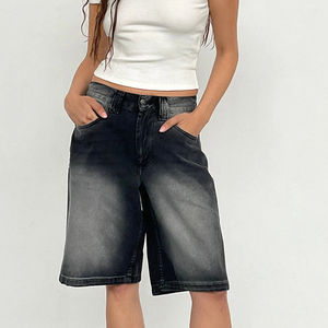 Shorts en jean cargo taille haute ajustés et respirants pour femmes avec taille élastique et volants, décontractés et tendance 2025 - Product Image 5