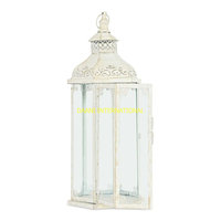 Lanterne vintage en métal blanc avec panneaux en verre, faite à la main, de haute qualité, pour Noël, mariage, maison, patio, jardin, festive