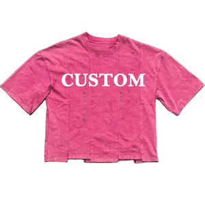 T-shirt court boxy surdimensionné vintage en coton 100% écologique, coupe concave de haute qualité, délavage acide uni, style streetwear 220 - Product Image 4