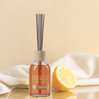 Difusor de Aromas Eterea Hecho en Italia, Botella de Vidrio de 100 ml, Aroma a Naranja y Especias, Larga Duración, Sin Parabenos, Fragancia para el Hogar de 3 Meses, Elegante 5-1