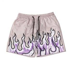 กางเกงขาสั้นบาสเก็ตบอลลายเปลวไฟของผู้ชาย2023กางเกงขาสั้นตาข่ายฟิตเนสแห้งเร็วสไตล์สตรีทระบายอากาศได้ดีป้องกันริ้วรอย - Product Image 4