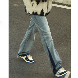 กางเกงยีนส์ทรงตรงผ้ายืดสีฟ้าอ่อนสำหรับผู้ชายกางเกงยีนส์ผ้ายืดสำหรับสตรีทแวร์แบบยืดได้สำหรับผู้ชายโลโก้ตามสั่ง100% - Product Image 5