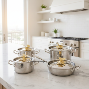 Luxury Hand-Hammered Stainless Steel Cookware Set Eco-Friendly Europe Butterfly Lid Knob <b>Casserole</b> <b>Pan</b> Pots Side Handles - Product Image 2