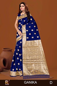 ชุดส่าหรีผ้าไหมบานาราซีขายส่ง คอลเลคชั่นงานปักดิ้นซารีแบบประณีต ชุดอินเดียสมัยใหม่ ไม่ยับ ใช้ได้สองด้าน แห้งเร็ว ใส่ได้ทุกฤดู - Product Image 2