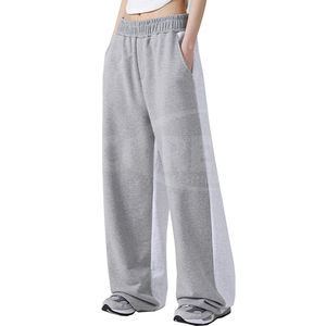 Pantalons de survêtement pour femmes de haute qualité, style ample évasé, streetwear léger, taille élastique, poches latérales, matière 100% coton - Product Image 2