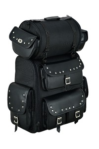 Sac de voyage pour moto en cuir grand format SKI INTERNATIONAL Vance, sac à dos noir avec clous, SI-MB-778, élégant bagage pour vélo - Product Image 2