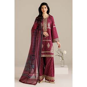 JAZMIN Conjunto de 3 Piezas: Camisa de Gasa Estampada y Bordada con Dupatta con Estampado Floral y Pantalón Bordado - BIC-005 - Product Image 1