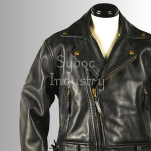 Veste en cuir de motard en cuir de vachette véritable pour hommes Veste coupe ajustée en détresse avec poches zippées pour veste en cuir de motard décontracté - Product Image 2