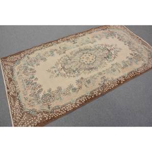 พรมตุรกีวินเทจคลาสสิกสีเบจสีน้ำตาล3.8 x 7.3ft ขนสัตว์เย็บปะติดปะต่อกันสี่เหลี่ยมผืนผ้าน้ำยางสนับสนุนกองกำมะหยี่ความสูงสำหรับห้องนั่งเล่น - Product Image 2