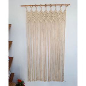 Décoration murale bohème en macramé, rideau suspendu en rotin fait main avec pompons, style artistique, décoration murale pour salon - Product Image 1