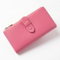 Dompet Panjang Multifungsi Kulit Asli Jepang Mewah dengan Kancing Penutup, Tempat Kartu Lepas Pasang, Lapisan Poliester untuk Wanita