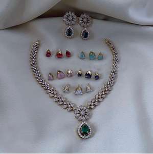 Elegante conjunto de collar con acabado mate de Zirconia cúbica con piedras Monalisa intercambiables elegante collar indio tradicional para fiestas - Product Image 2