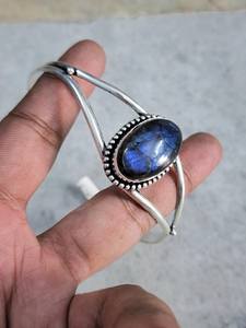 Handmade 925 <b>Sterling</b> <b>Silver</b> Adjustable <b>Cuff</b> Bangle Natural Labradorite Gemstone Boho Style Bangles for Women - Product Image 5