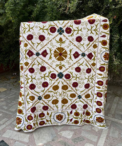 Suzani Cotton Bedcover Hand Embroidered Wall Hanging Suzani Wall Hanging Antique <b>Quilt</b> Floral Twin <b>Blanket</b> - Product Image 6