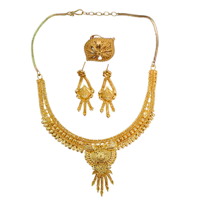 Las mejores ofertas, collar, pendientes, juego de anillos con conjunto de joyas de estilo clásico chapado en oro de 22 quilates a la venta por exportadores indios - Product Image 1