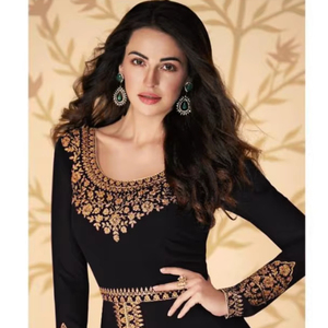 ชุดชาวปากีสถานที่สง่างามของชาวอินเดียชุดสวมลายสุนัขจิ้งจอกหนักผ้าไหมผ้าแพรลายการ์ตูนคาเมซจาริโซ่เย็บตะเข็บหินพื้นสไตล์อินเทรนด์ - Product Image 1