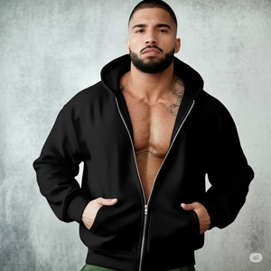 เสื้อมีฮู้ดแบบซิปรูดผ้าฝ้าย100% ลายแบบกำหนดเองสำหรับฤดูใบไม้ร่วง - Product Image 2