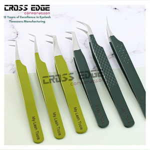 Pinzas de extensión de pestañas de acero inoxidable curvadas de 45 grados de alta calidad, nuevo diseño con punta de fibra antideslizante para uso en cejas - Product Image 6