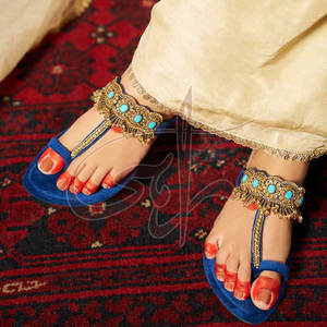 Deep Blue Base Adorned Fine Handwork Intricate Embellishments Elegant Tassels Handcrafted Printed Anti-Slippery Suede Velvet - Product Image 6