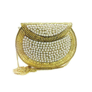 Luxury Pearl Beaded Evening Clutch <b>Bag</b> for Women <b>Gold</b> Metal Frame Designer Party Handbag with Chain Strap gift her - Product Image 1
