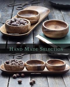 Nueva llegada 2025 juego tallado a mano de 4 tazones de calabaza de Acacia con bandeja de baguette - Product Image 5