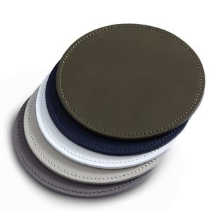 Classic round leather <b>coasters</b> with soft surface and handmade appeal made <b>for</b> upscale <b>drink</b> protection and decor - Product Image 5