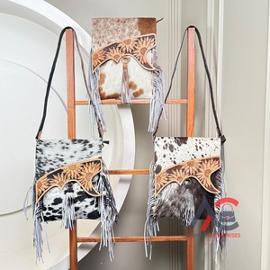 2025 New Arrival Fashion Hand <b>Tooled</b> <b>Leather</b> Shoulder Handbag Trendy Luxury Genuine Cowhide Crossbody Fringe Tassel Bag for Girl - Product Image 1