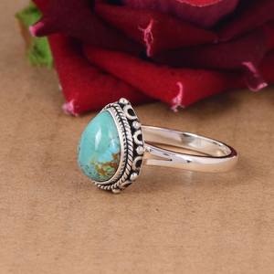 Anillo de Ágata Kingman en Forma de Lágrima, Plata de Ley, Joyería Boho de Lujo con Piedras Preciosas, Hecho a Mano, Regalo de Boda, Estilo Suroeste - Product Image 4