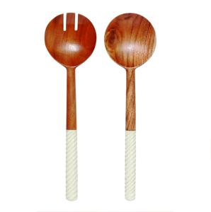 Serviteurs à salade en résine d'acacia blanc Ensemble de cuillères à salade en bois faites à la main Fourchettes Ustensiles Cuillère de cuisine Cadeau - Product Image 1